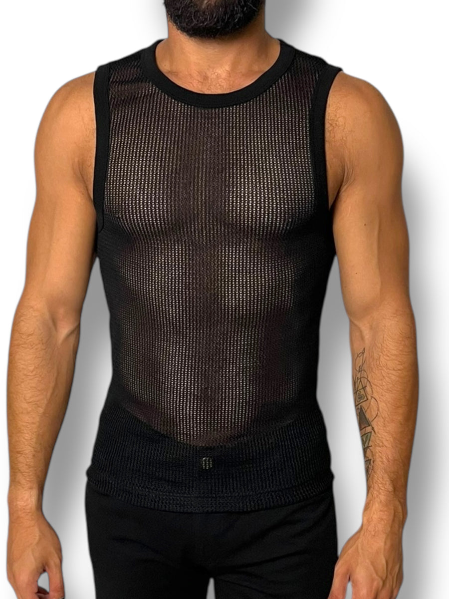 Black Crochet Fitted Mens Tank Crop – shane kindley.com