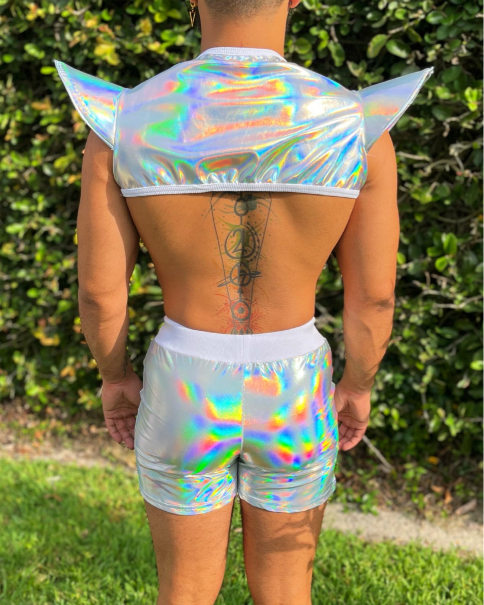 Holographic Iridescent Harness with Point Shoulder