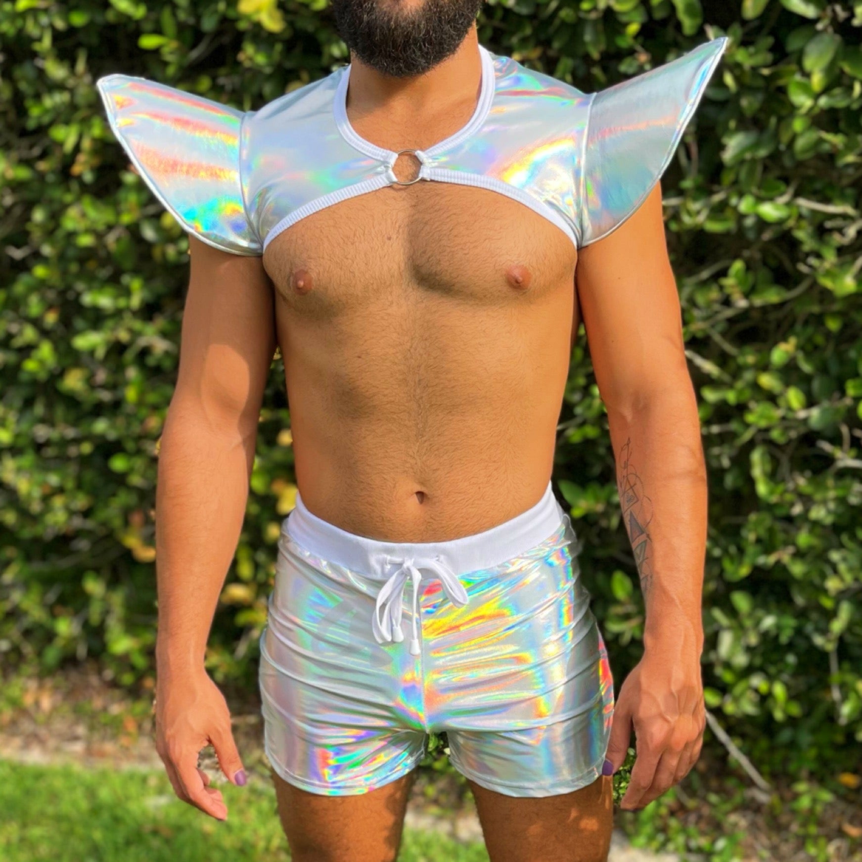 Holographic Iridescent Harness with Point Shoulder
