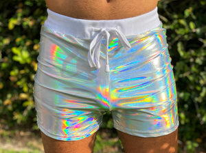 Holographic Racer Back Mens Tank Short Set Reflective Irridescent