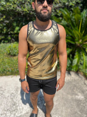 Reflective Snake Skin Print Velvet Tank Top Mens