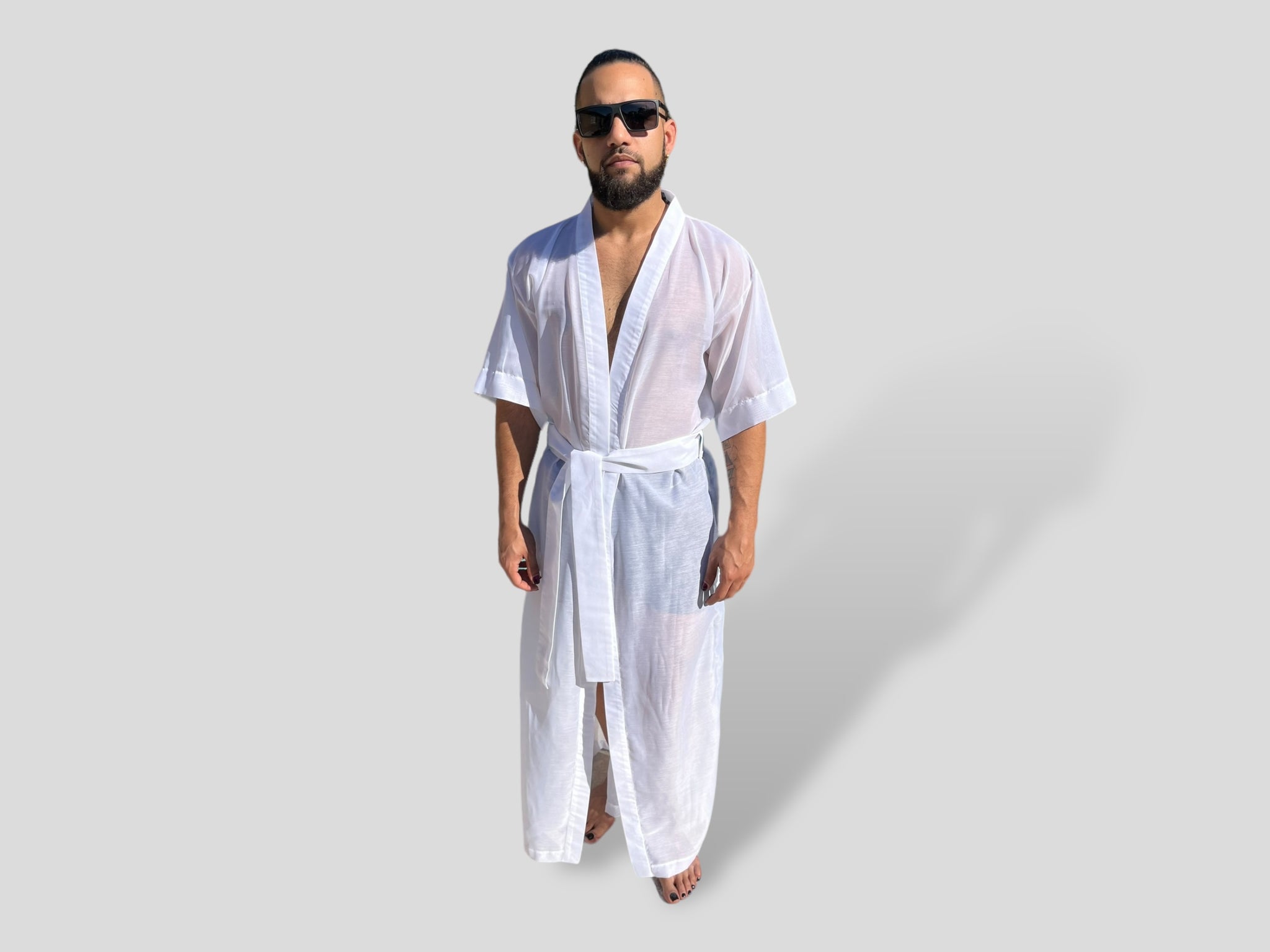 Long Unisex Kimono Robe Coverup Sheer Chiffon