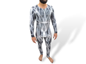 Symmetrical Print Abstract Stretch Men’s Unitard Zip Front