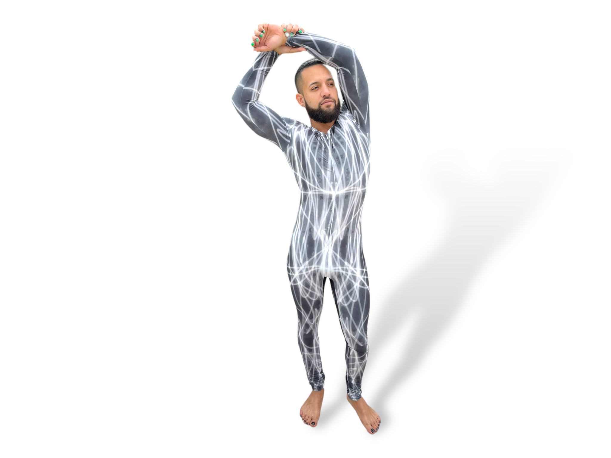 Symmetrical Print Abstract Stretch Men’s Unitard Zip Front