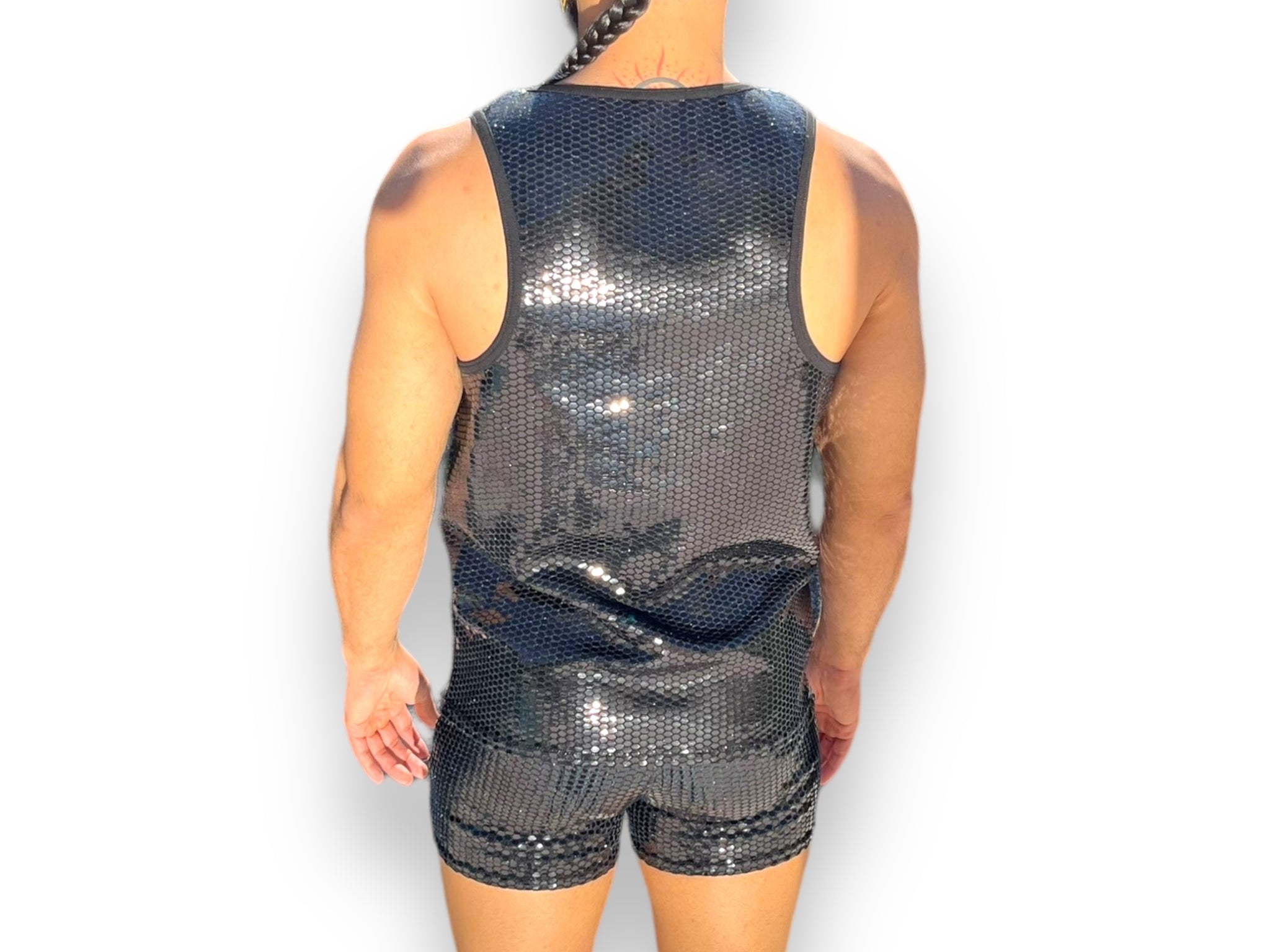 Mens Shine Sequin Stretch Tank and Shorts Set