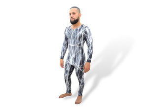 Symmetrical Print Abstract Stretch Men’s Unitard Zip Front