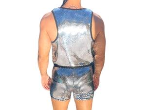 Mens Shine Sequin Stretch Tank and Shorts Set