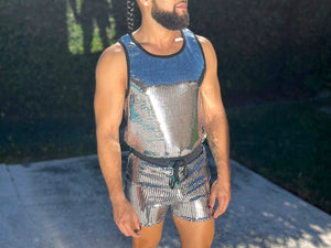 Mens Shine Sequin Stretch Tank and Shorts Set