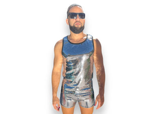 Mens Shine Sequin Stretch Tank and Shorts Set