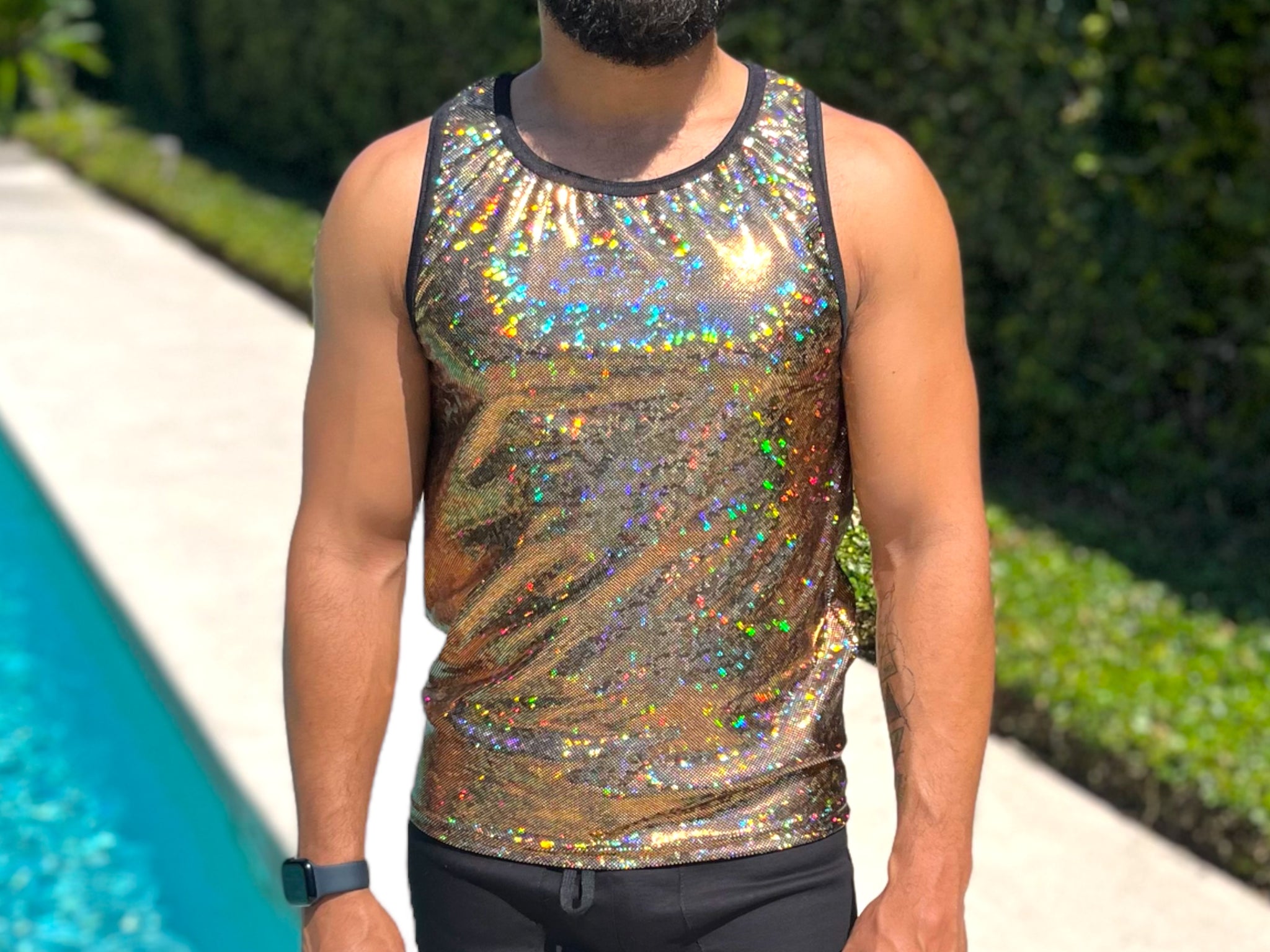 Holographic Prism Stretch Tank Top Mens