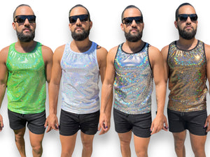 Holographic Prism Stretch Tank Top Mens