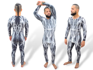 Symmetrical Print Abstract Stretch Men’s Unitard Zip Front