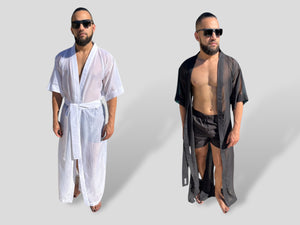 Long Unisex Kimono Robe Coverup Sheer Chiffon