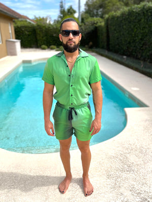 Mens Fitted Button Down Shorts Set Unique Pattern