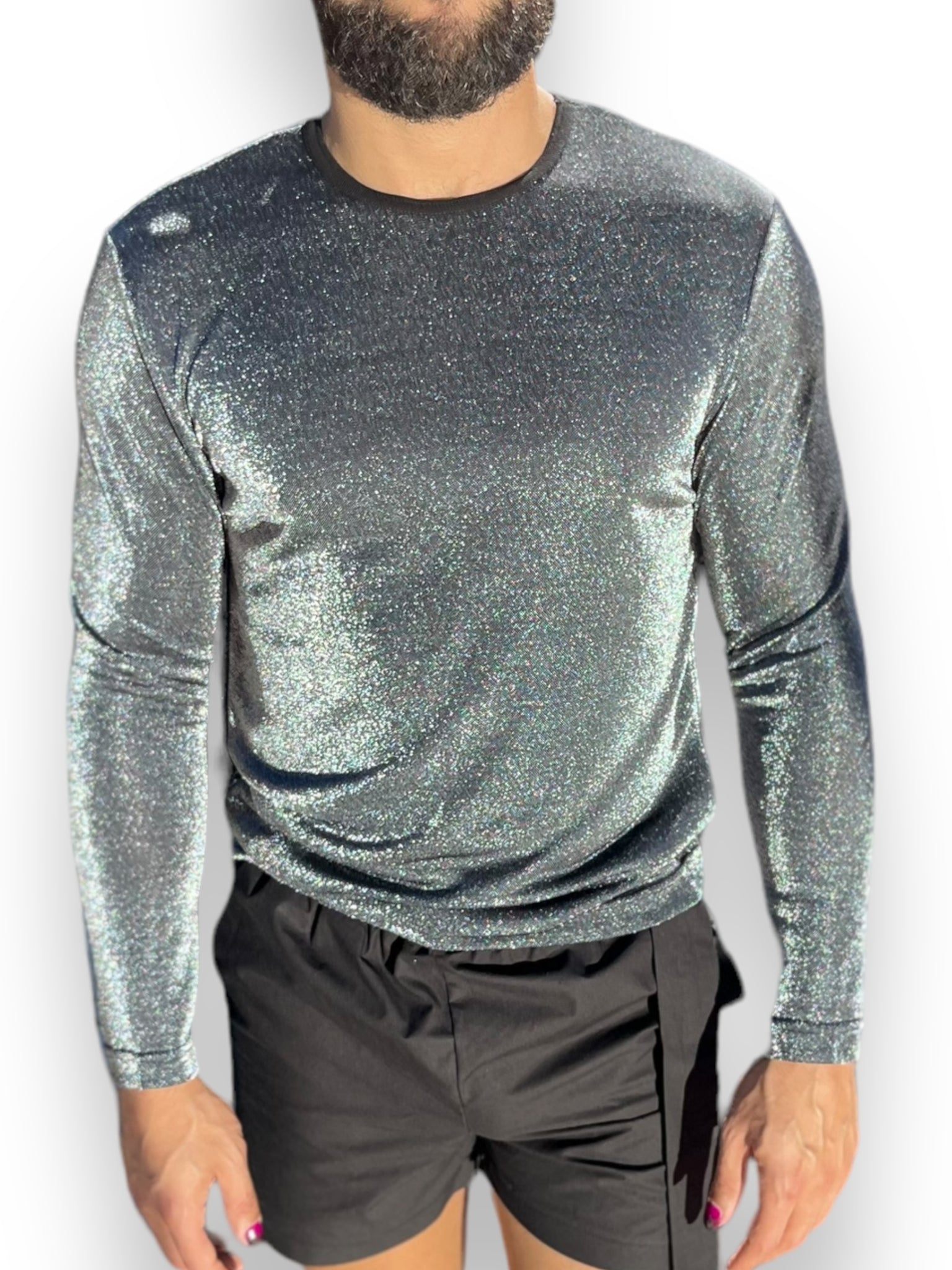 Mens Metallic Long Sleeve Tee Shirt