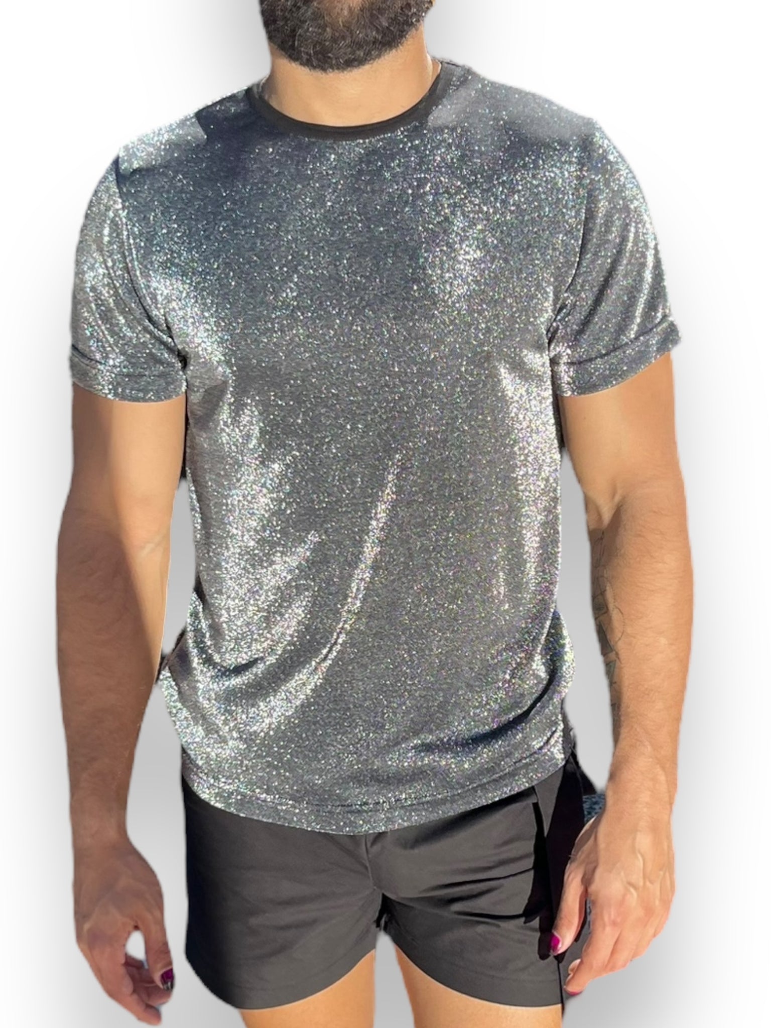 Metallic Jersey Mens Tee Shirt Shiny