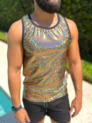 Holographic Prism Stretch Tank Top Mens