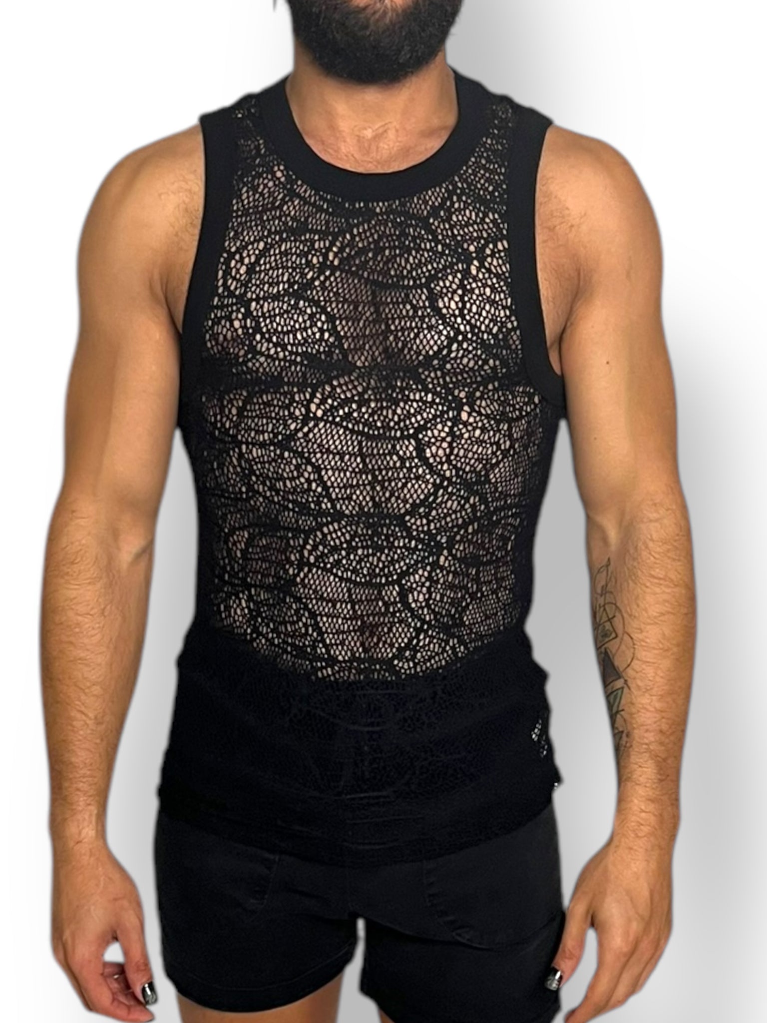 Crochet Fitted Knit Mens Tank