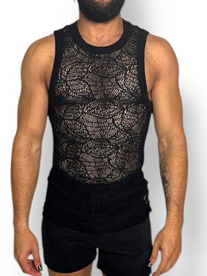 Crochet Fitted Knit Mens Tank