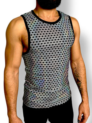 Holographic Psychedelic Print Fitted Tank and Zipper Short