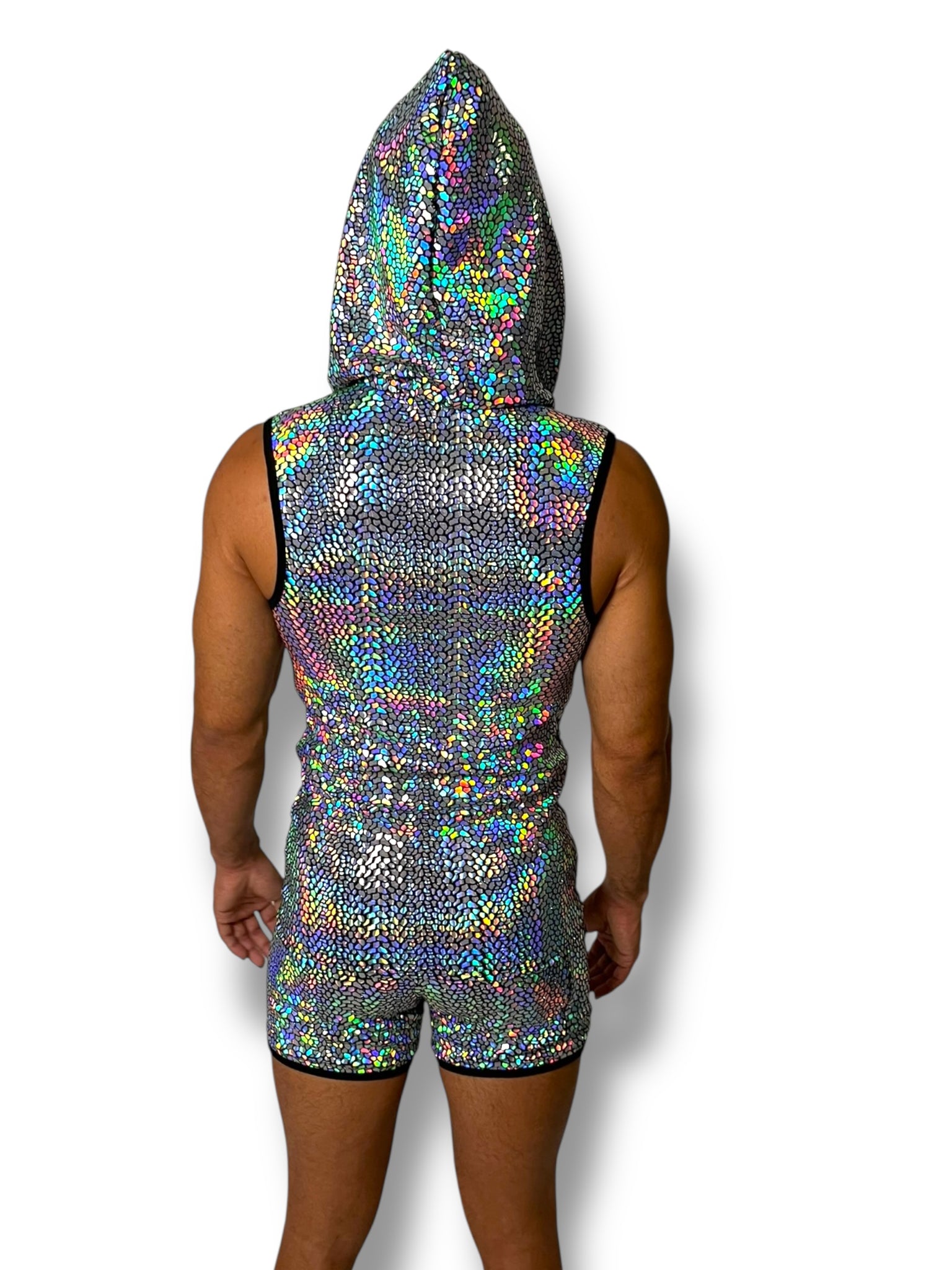 Holographic Fitted Hooded Zip Tank Set