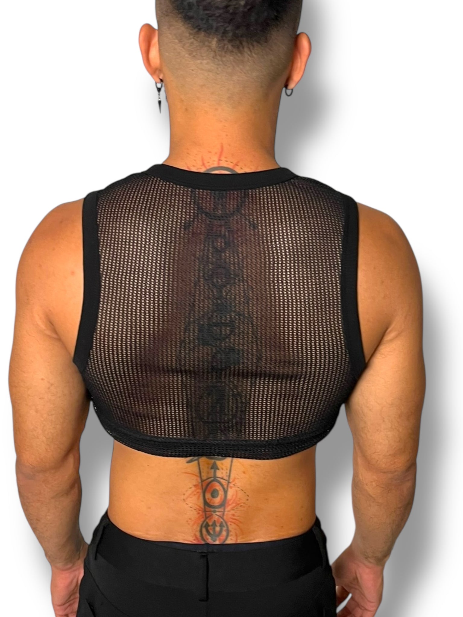 Black Crochet Fitted Mens Tank Crop
