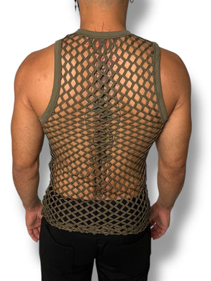 Green Fitted Fishnet Mens Tank