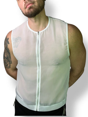Chiffon Zip Crop Sleeveless Shirt Sheer
