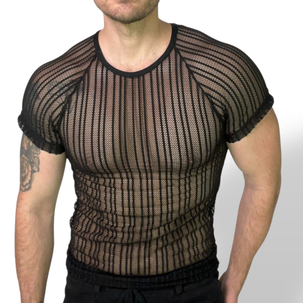 Stripe Mesh Raglan Fitted Teeshirt