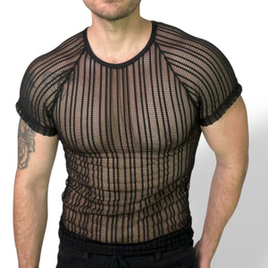 Stripe Mesh Raglan Fitted Teeshirt