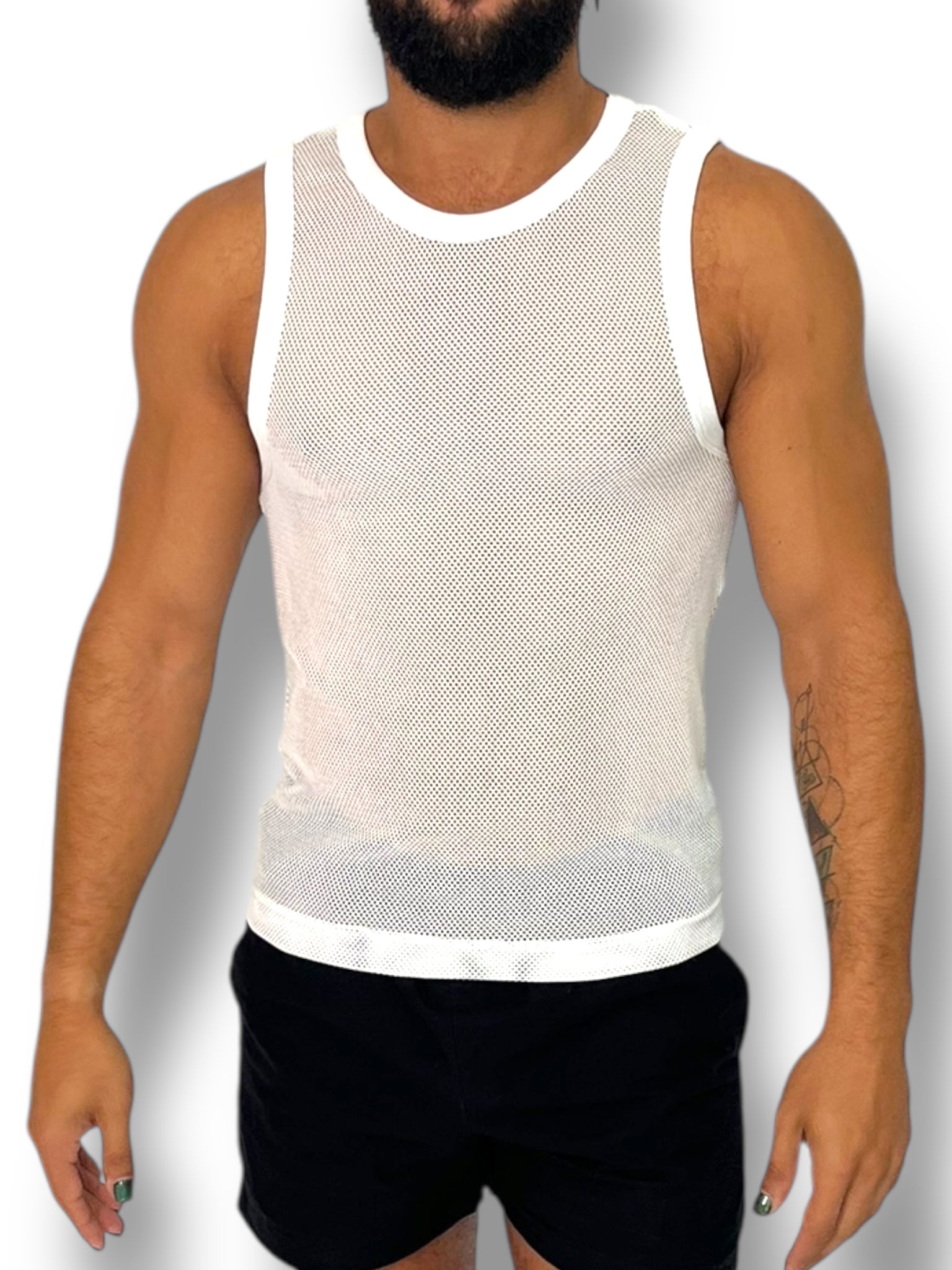 White Fishnet Tank Fitted