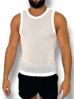 White Fishnet Tank Fitted