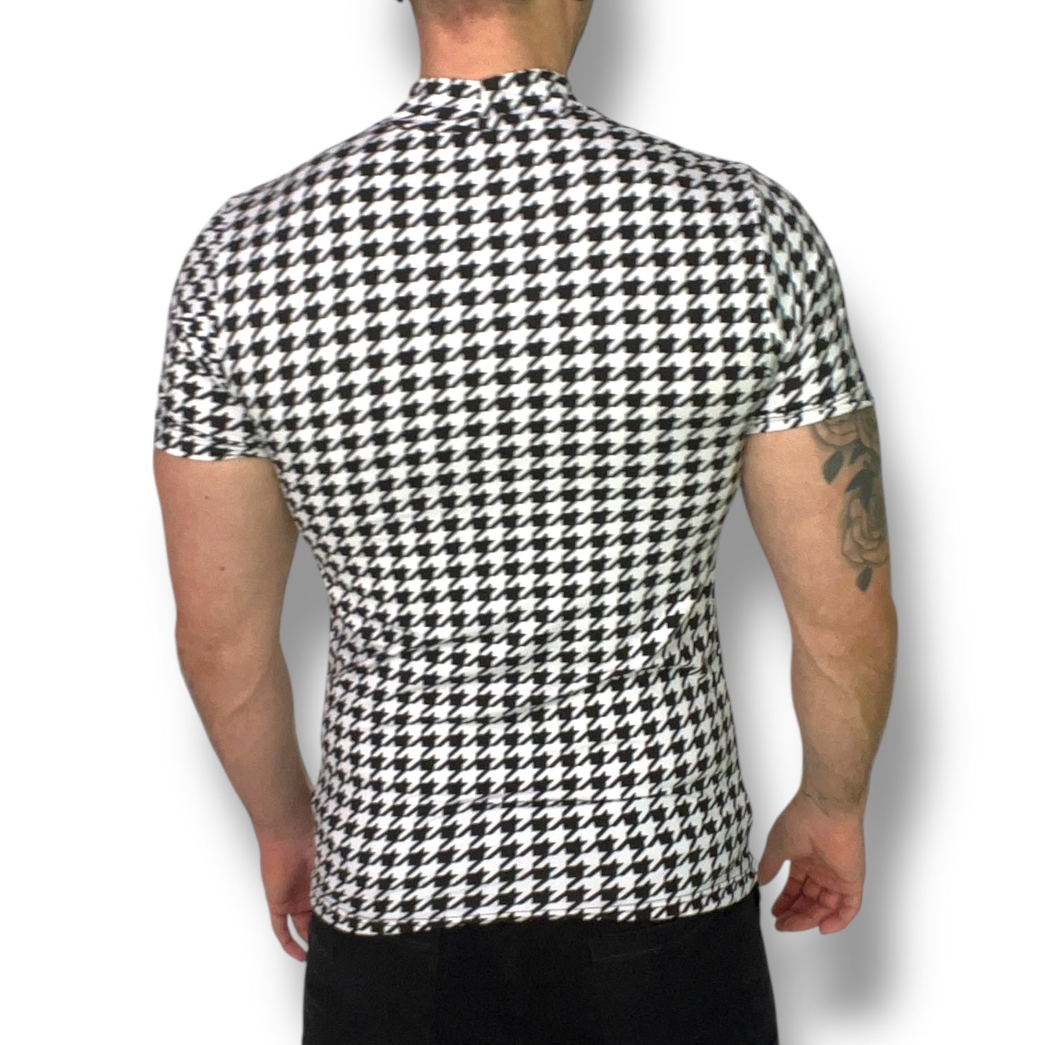 Houndstooth Fitted Mock Neck Tee