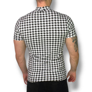 Houndstooth Fitted Mock Neck Tee