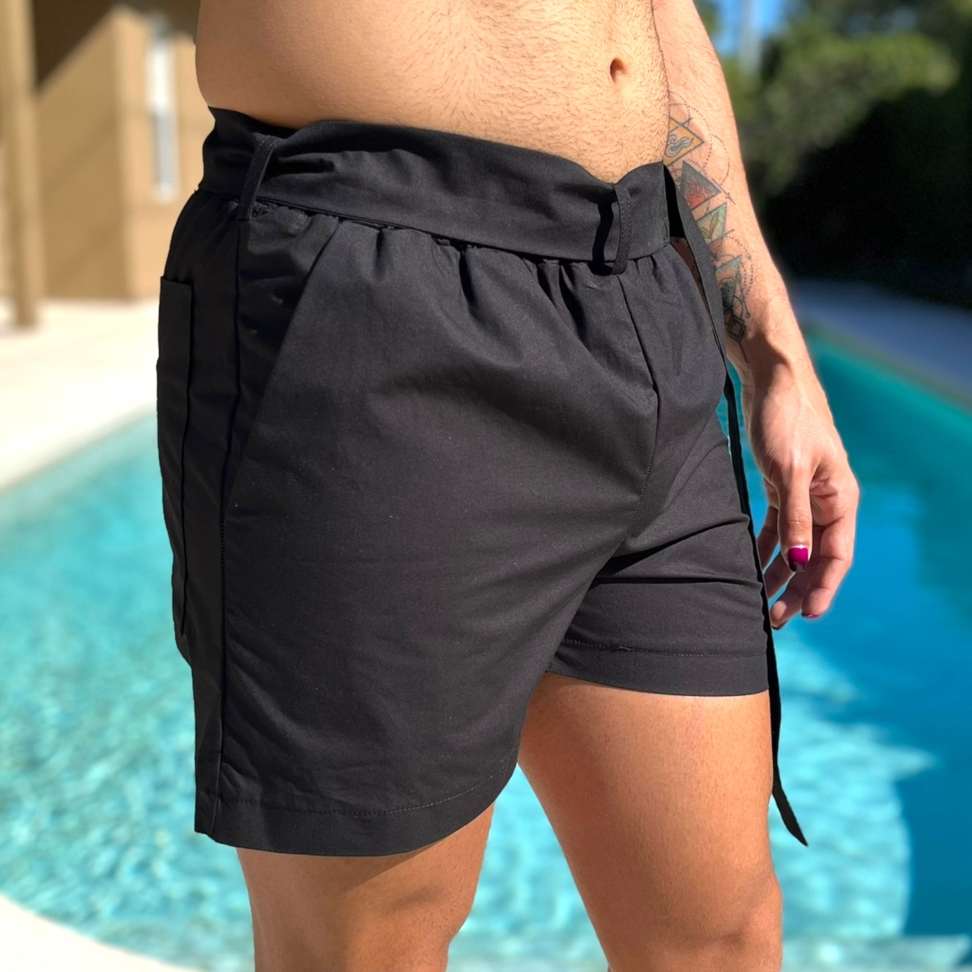 Mens Elastic Waist Short With D-ring Belt