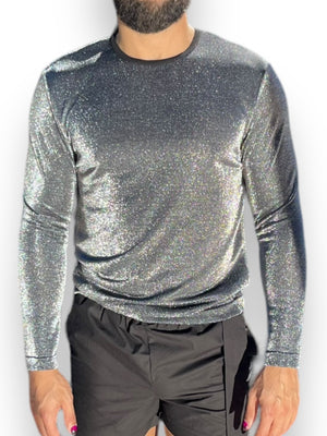 Mens Metallic Long Sleeve Tee Shirt