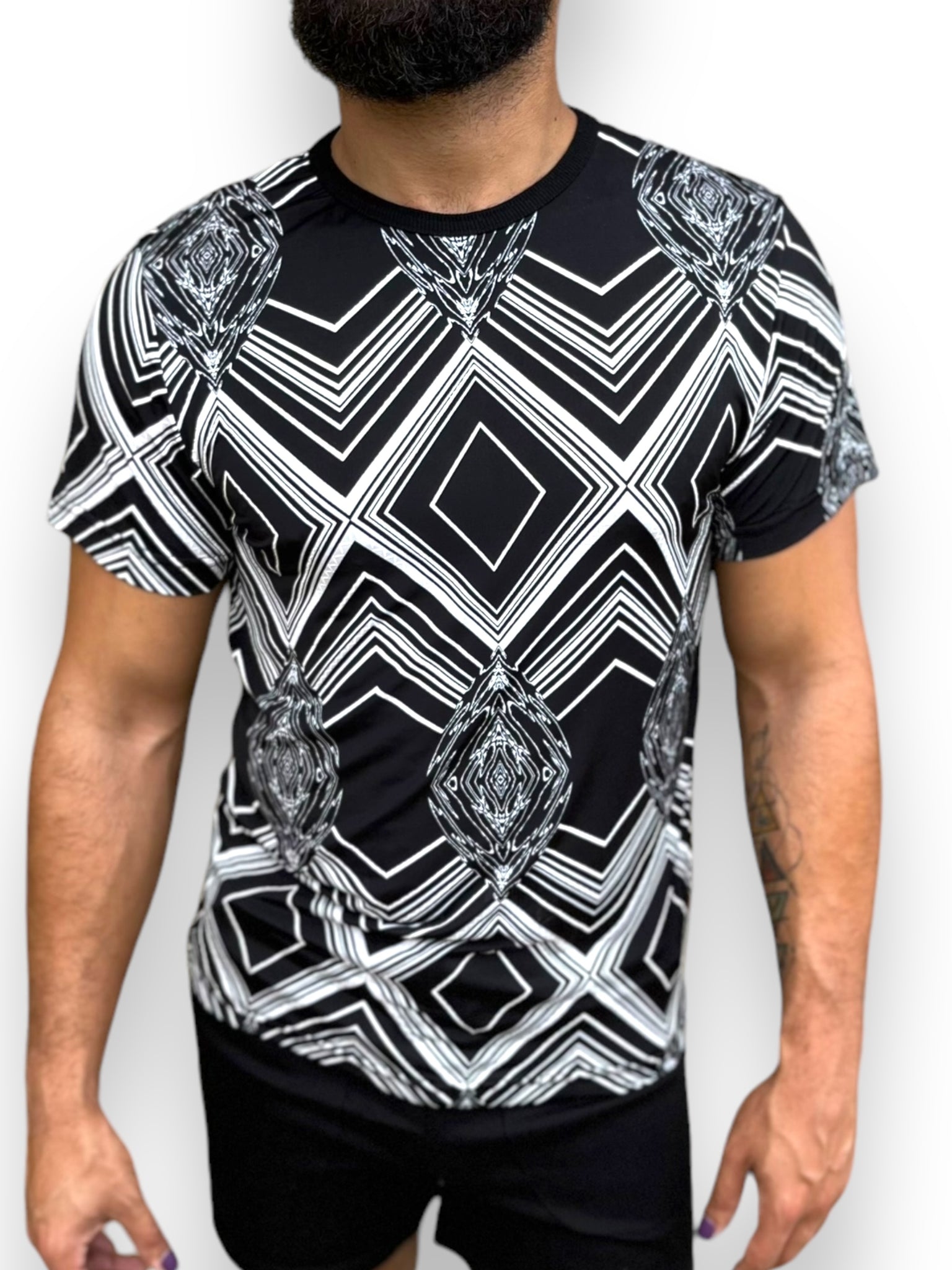 Black White Print Tee Shirt Mens