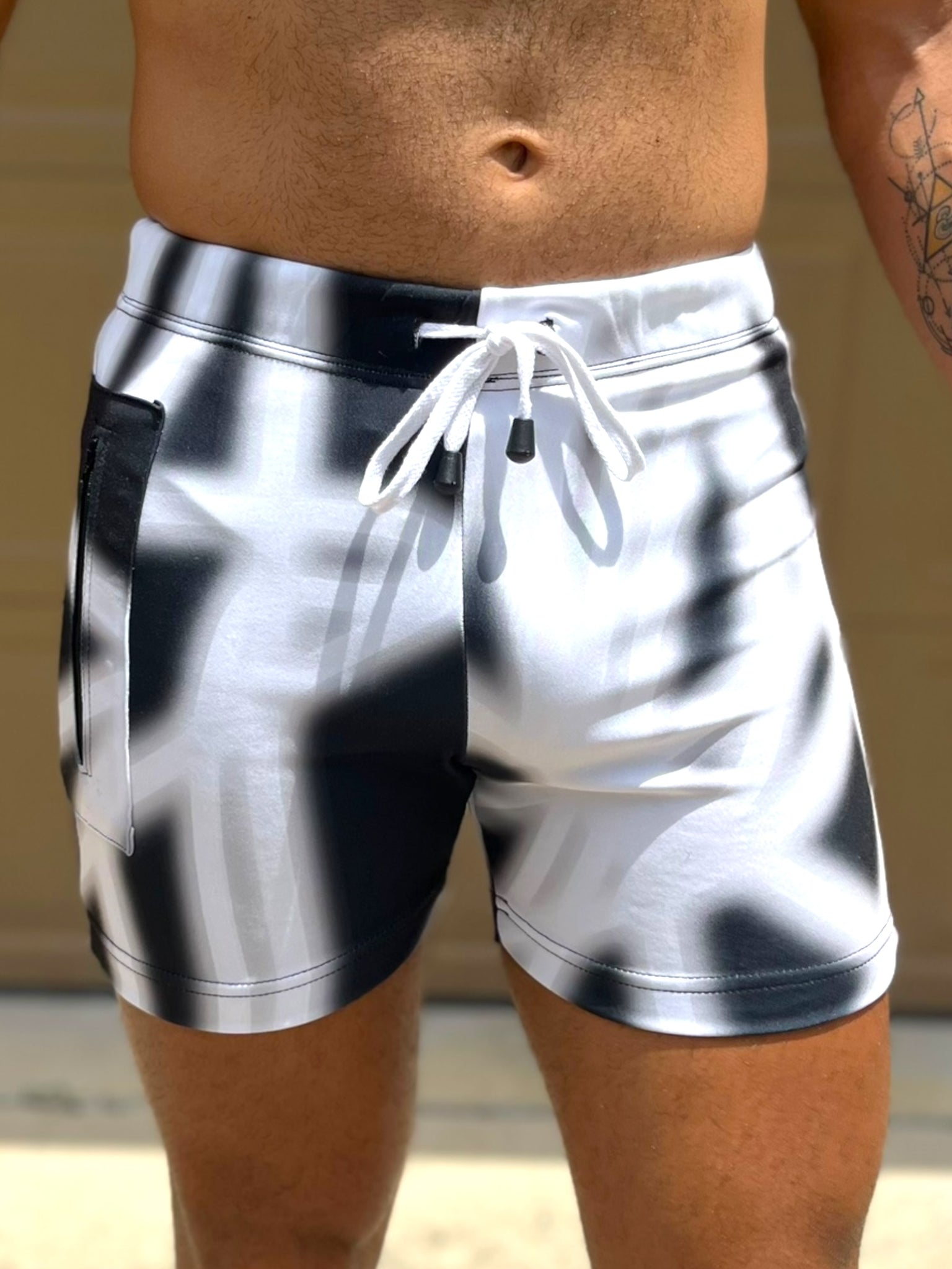 Black White Stretch Mesh Tank Short Set