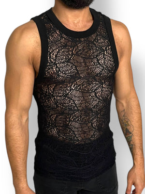 Crochet Fitted Knit Mens Tank