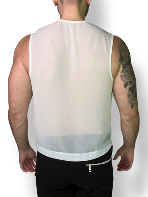 Chiffon Zip Crop Sleeveless Shirt Sheer