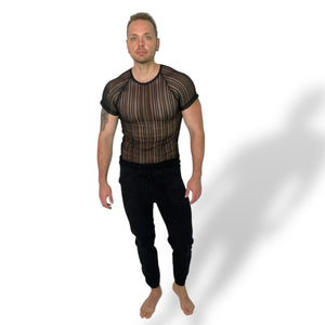 Stripe Mesh Raglan Fitted Teeshirt