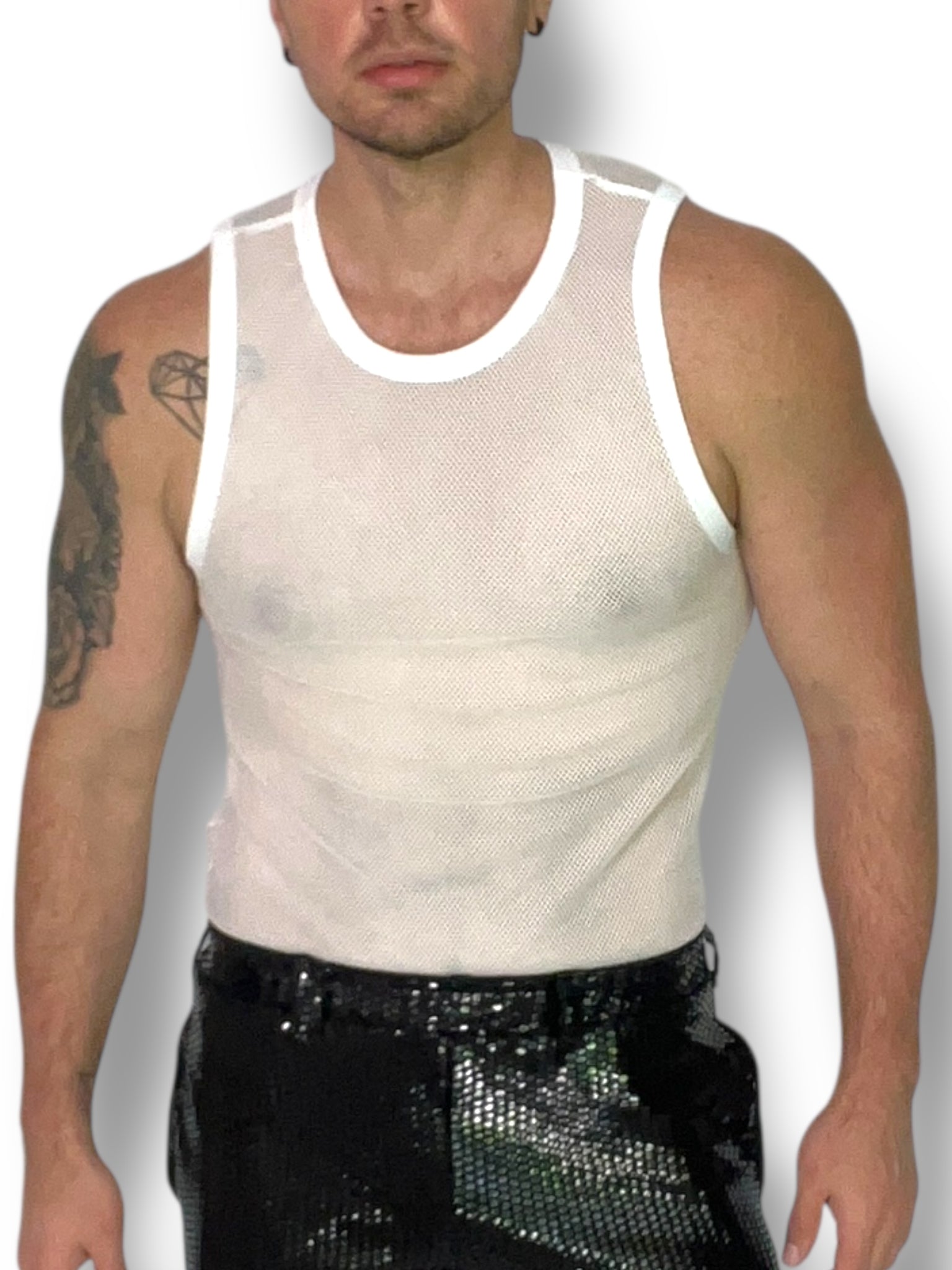 White Fishnet Tank Fitted