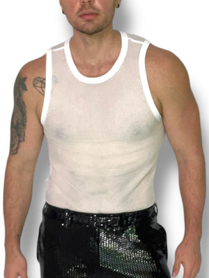 White Fishnet Tank Fitted
