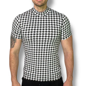Houndstooth Fitted Mock Neck Tee