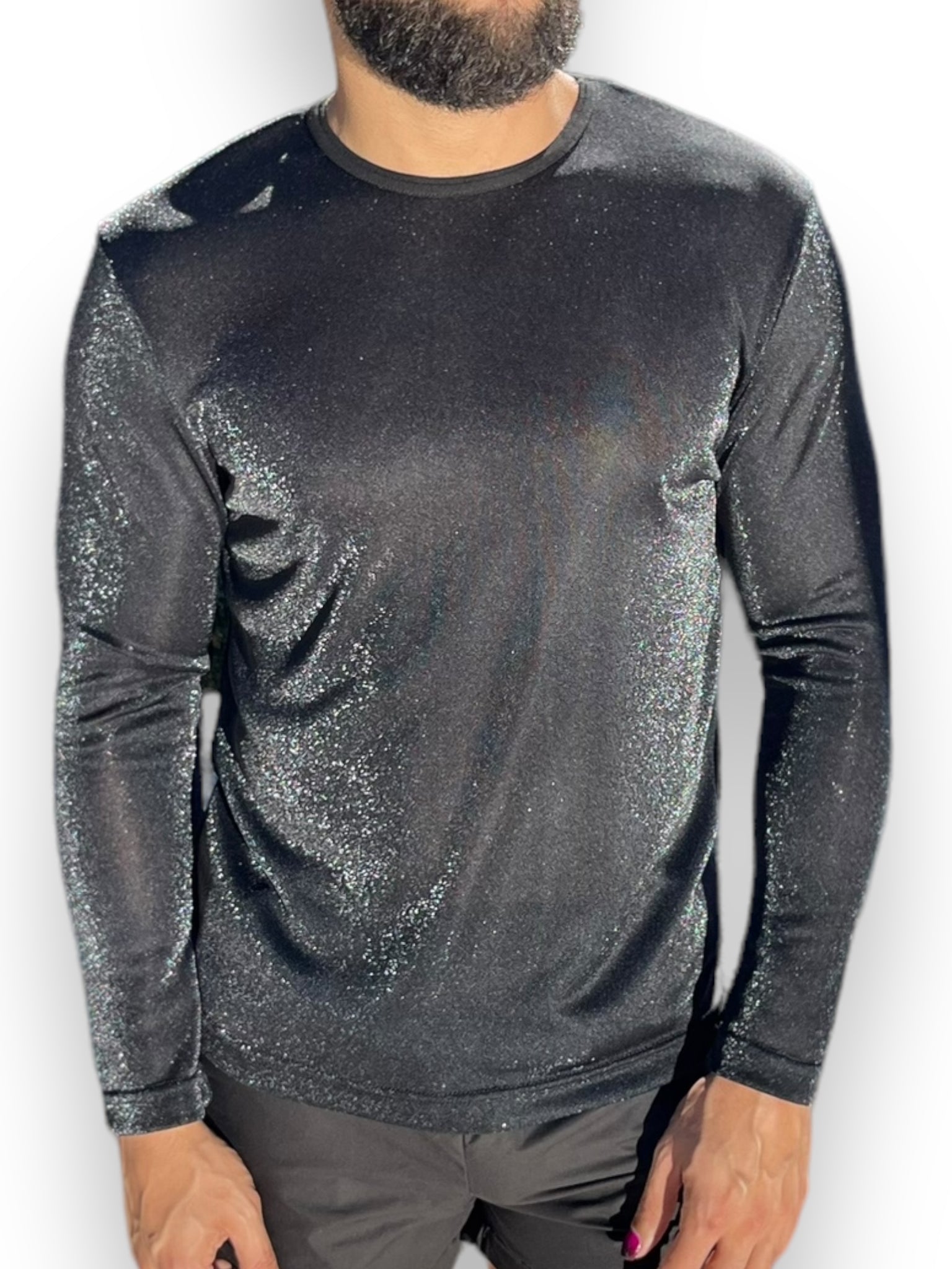 Mens Metallic Long Sleeve Tee Shirt