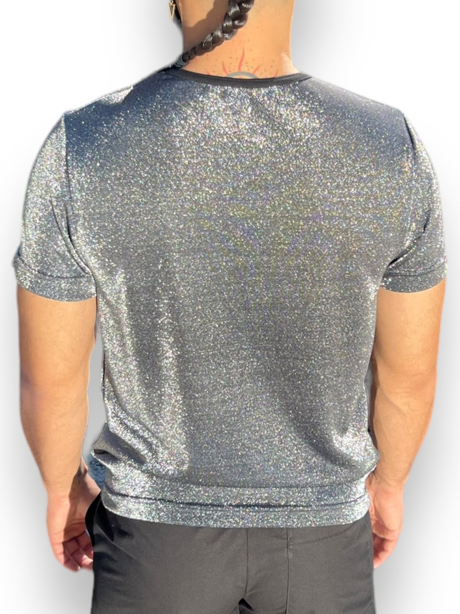 Metallic Jersey Mens Tee Shirt Shiny