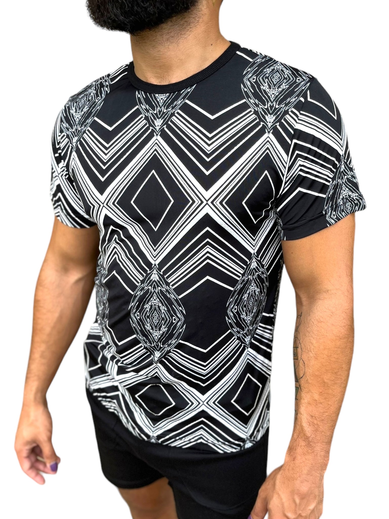 Black White Print Tee Shirt Mens