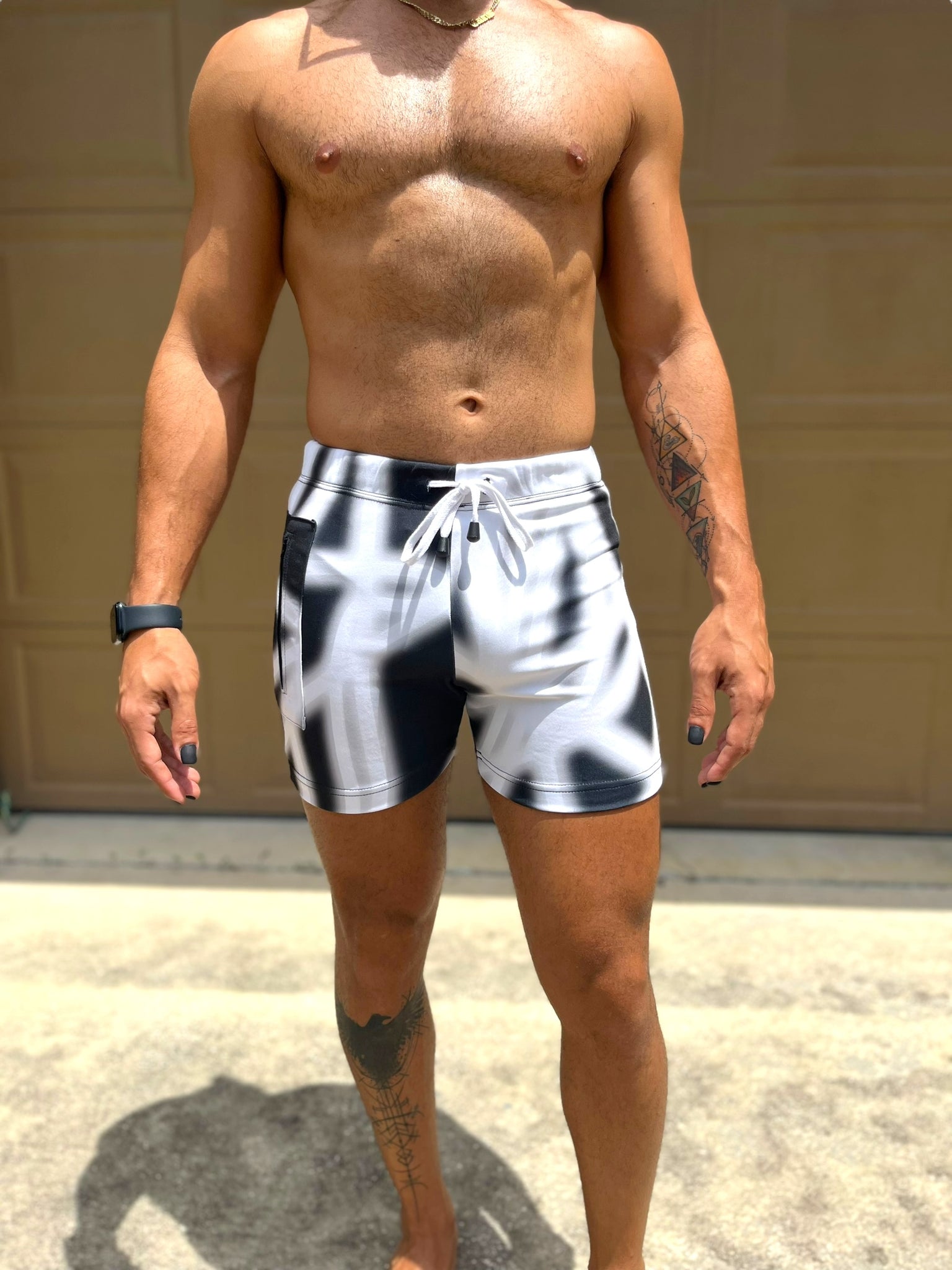 Black White Stretch Mesh Tank Short Set