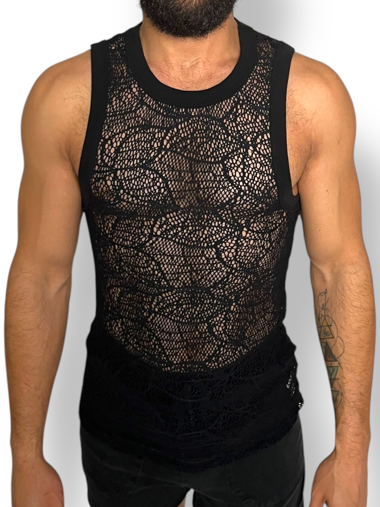 Crochet Fitted Knit Mens Tank