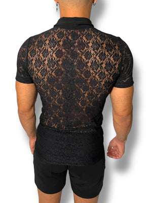 Mens Stretch Lace Zip Collared Shirt